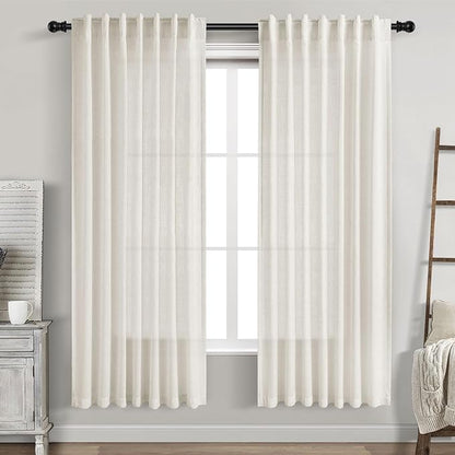 Cream Semi Sheer Linen Curtains 73 Inch Length by Nanspring