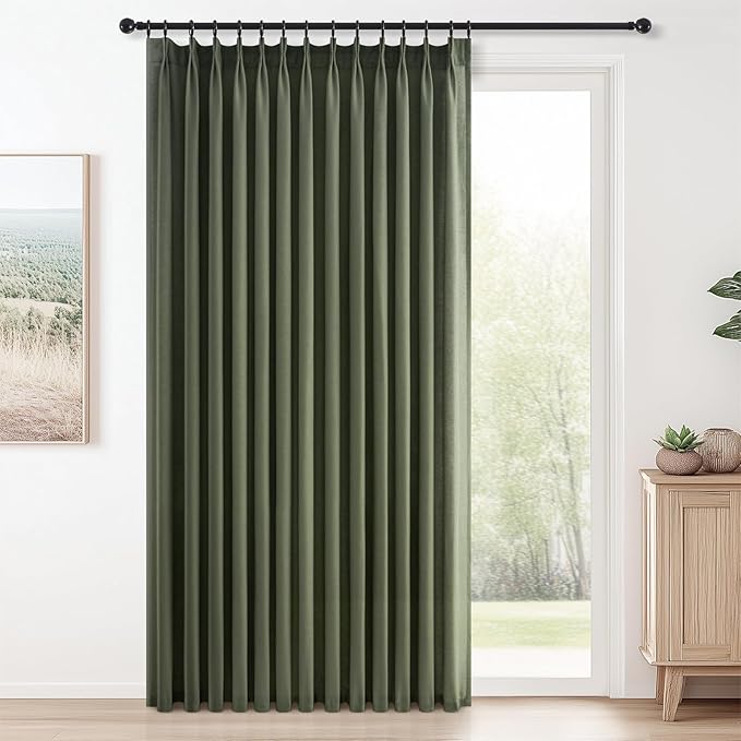 Topfinel Olive Green Pinch Pleated Linen Curtains 84 Inch Length 1 Panels by Topfinel
