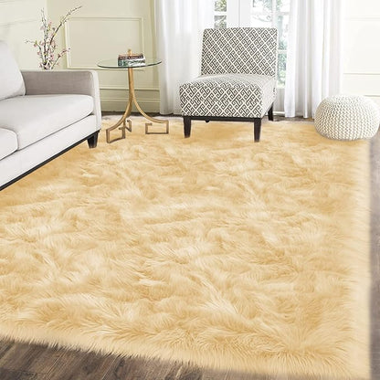 Latepis Rug for Living Room 6x8 Yellow Faux Fur Fluffy Rug Sheepskin Furry Rugs by Latepis