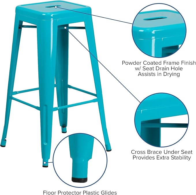 Flash Furniture Commercial Grade 30" High Backless Crystal Teal-Blue - Image 5