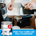 USKICH Coffee Machine Cleaner Descaler Tablets Kit Compatible 12 Espresso Machine Tablet and 1 Reusable Rinse Pods- 48 Cleaning Tablets and 6 Water Filters-3 in 1 Cup Lid Gap Cleaning Brush