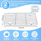 P&P CHEF Cooling Baking Rack Pack of 2, Stainless Steel Cooling Racks for Cooking Baking Roasting Grilling Drying, Dense Wires & Smooth Edge, Easy to clean, Silver, 8.6" x 6.2"