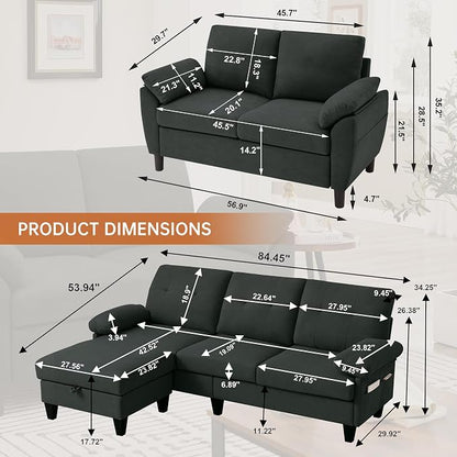 84" Convertible Sectional Sofa Set, 3 Seat L Shaped Couch - Image 2