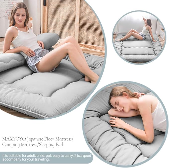 MAXYOYO Japanese Floor Mattress, Thicken Futon Sleeping Pad Foldable Roll Up - Image 6