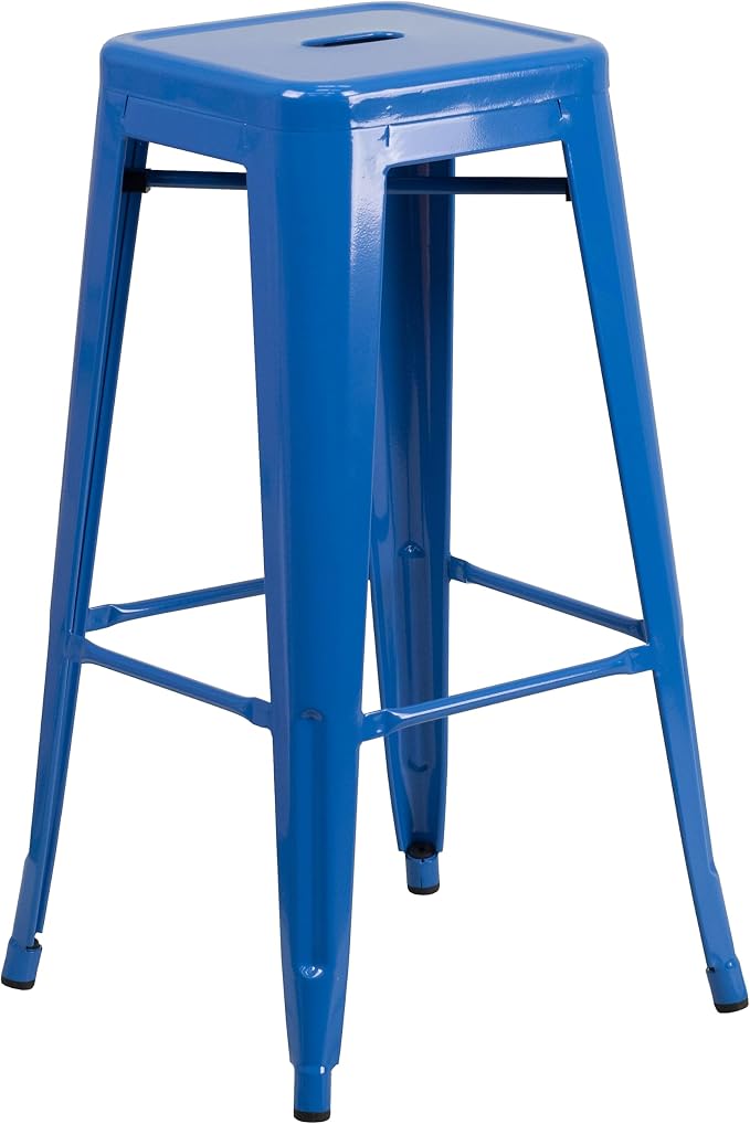 Flash Furniture Commercial Grade 30" High Backless Blue Metal Indoor-Outdoor by FlashFurniture