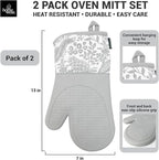 Delaney Silicone Oven Mitts Set - Extra Long, Heat Resistant Kitchen Gloves, Non-Slip Holders for BBQ, Baking, Cooking Essentials, Grey Toile, Kitchen Decor, Oven Gloves, New Home Gifts