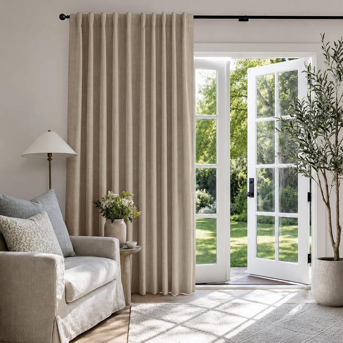 Linen Textured Blackout Sliding Door Curtains 84 Inch Long Burlywood Birch | - Image 5
