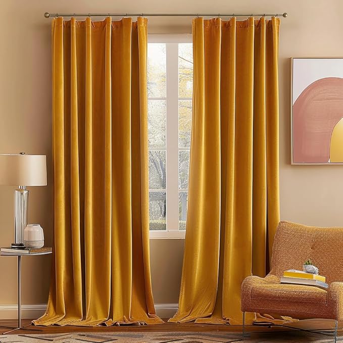MIULEE Velvet Blackout Curtains 52x72 inches 2 Panels Mustard Yellow | Luxury by MIULEE