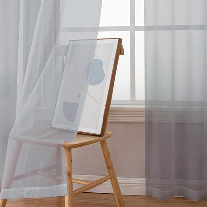 Simplebrand Light Grey Sheer Curtains 96 Inches Long, Light Filtering Silver - Image 4