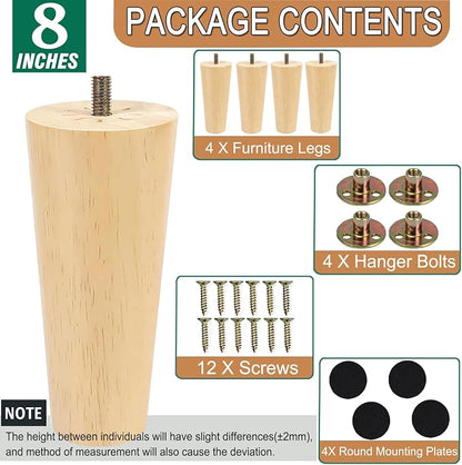 Yaliuliu 8 Inches Furniture Legs Round Solid Wood Sofa Legs Replacement Legs - Image 3