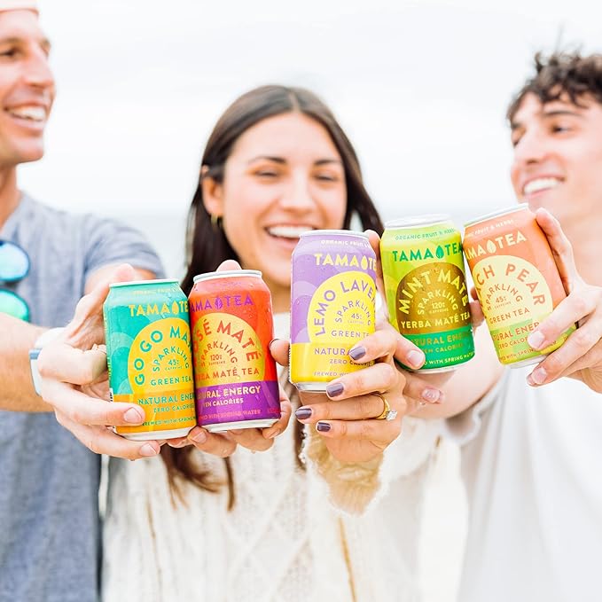 Sparkling Rose Yerba Mate by Tama Tea - Unsweetened Natural Energy Drink with Real Fruit & Herbs - Healthy Caffeine Drink Alternative - 120mg of Brain-Boosting Caffeine, 10 Calories - 12oz Pack of 12