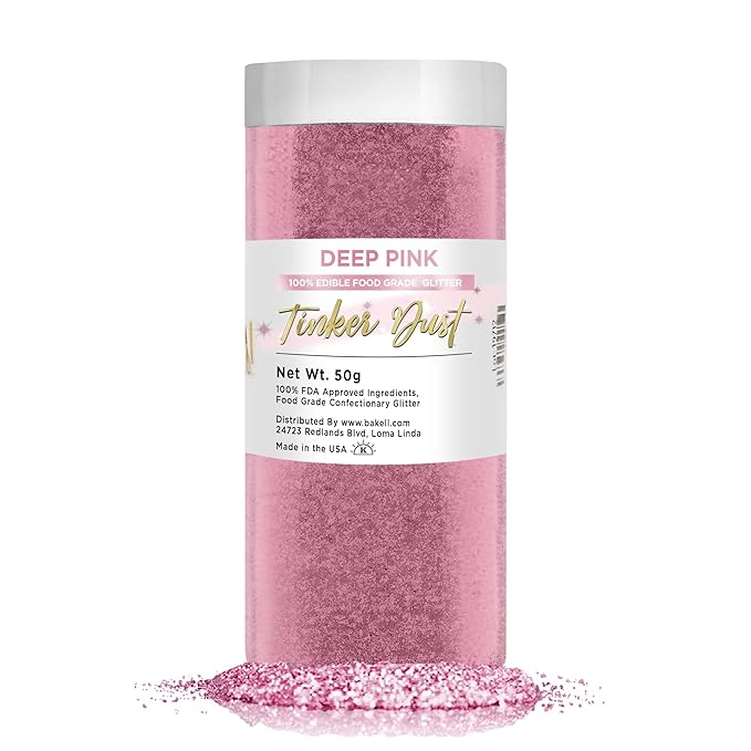 BAKELL Deep Pink Edible Glitter, 50 Grams | TINKER DUST Edible Glitter | KOSHER Certified | 100% Edible Glitter | Cakes, Cupcakes, Cake Pops, Drinks, Dessert Vegan Glitter & Dusts (50g, Deep Pink)