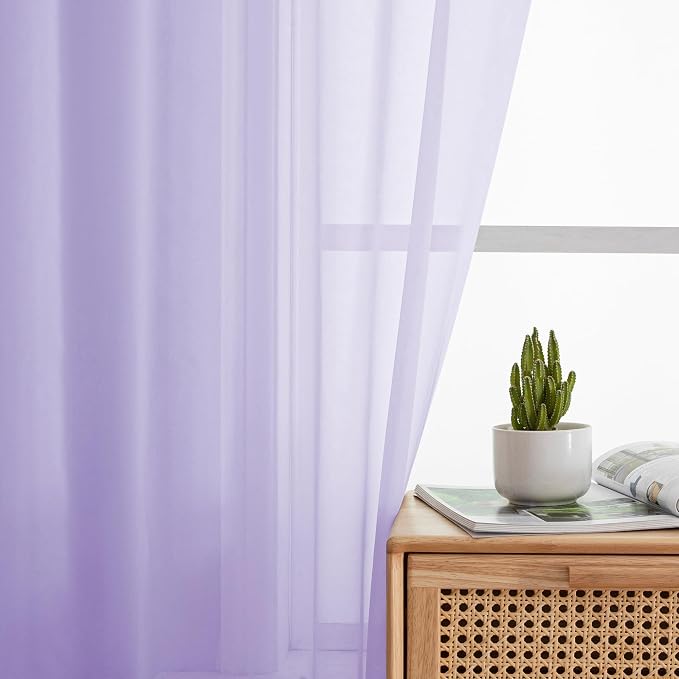 Simplebrand Lavender Sheer Curtains 96 Inches Long, Light Filtering Light - Image 3