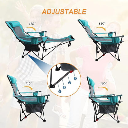 Reclining Camping Chair with Removable Footrest Lounge Chair with Headrest - Image 7
