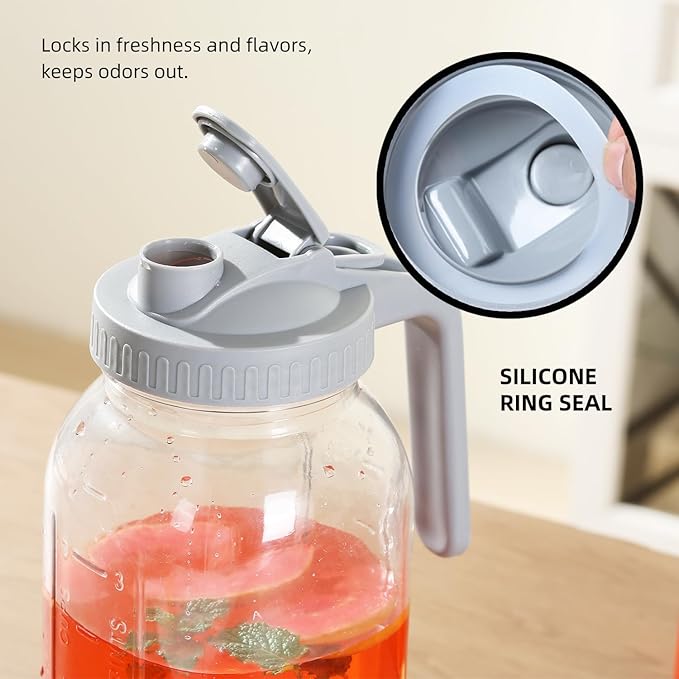 Glass Mason Jar Pitcher with Pour Spout Handle Lid, Breast Milk Pitcher Jug for Ice Tea, Cold Brew Coffee, Fridge Water, Juices, Leak Proof Storage Container