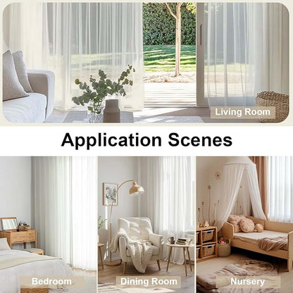 Sheer Curtains 84 inch Length, Ivory Sheer Cutains 2 Panels Set - Image 6