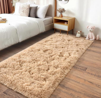Pionblank Fluffy Runner Rugs for Bedroom 2x6, Camel | Modern Shaggy Area Rug - Image 2