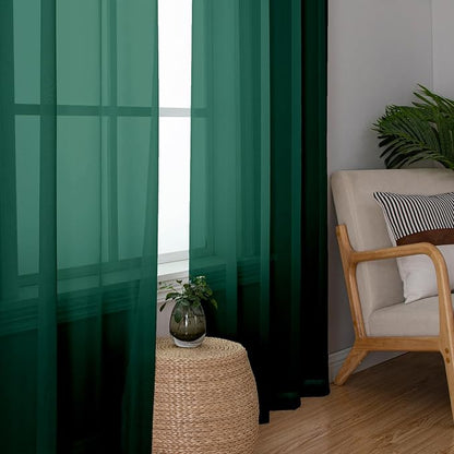 Hunter Green Sheer Curtains 72 Inches Long 2 Panels, Rod Pocket Voile Light - Image 3