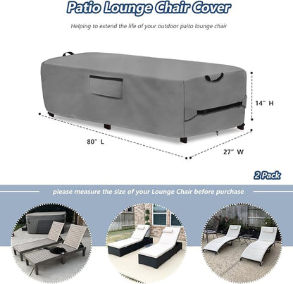 Waterproof Patio Lounge Chair Cover 2 Pack, Heavy Duty 600D Waterproof Outdoor - Image 2