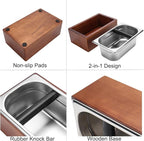 Knock Box Espresso, Coffee knockbox with Rubber Knock Bar and Anti-slip Pad, Commercial Use Large Capacity, Stainless Steel and Wooden, Espresso Accessory
