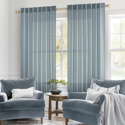 MIULEE Dusty Blue Linen Curtains 42x63 Inch 2 Panel - Image 2