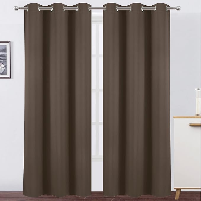 Chocolate Brown Thermal Blackout Curtains/38 x 84 Inch/Set of 2 Panels Room by Lemomo