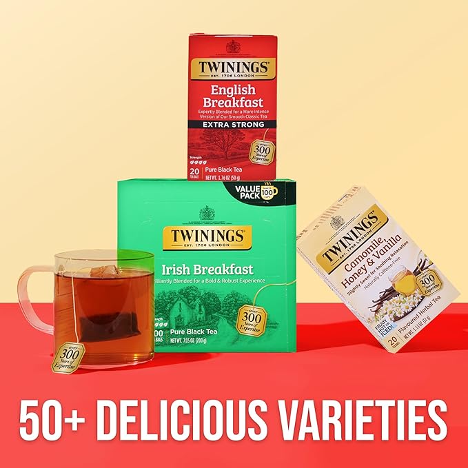 Twinings Extra Bold English Breakfast Black Tea Individually Wrapped Bags, 20 Count (Pack of 1), Robust, Caffeinated, Enjoy Hot or Iced, 20 Teabags