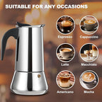 12 Cup Stovetop Espresso Maker Stainless Steel Moka Pot Stove Top Percolator Italian Coffee Makers Capable Mocha Greca Machine Cafe Classic Induction Cookers for Home and Camping 600ml 20oz