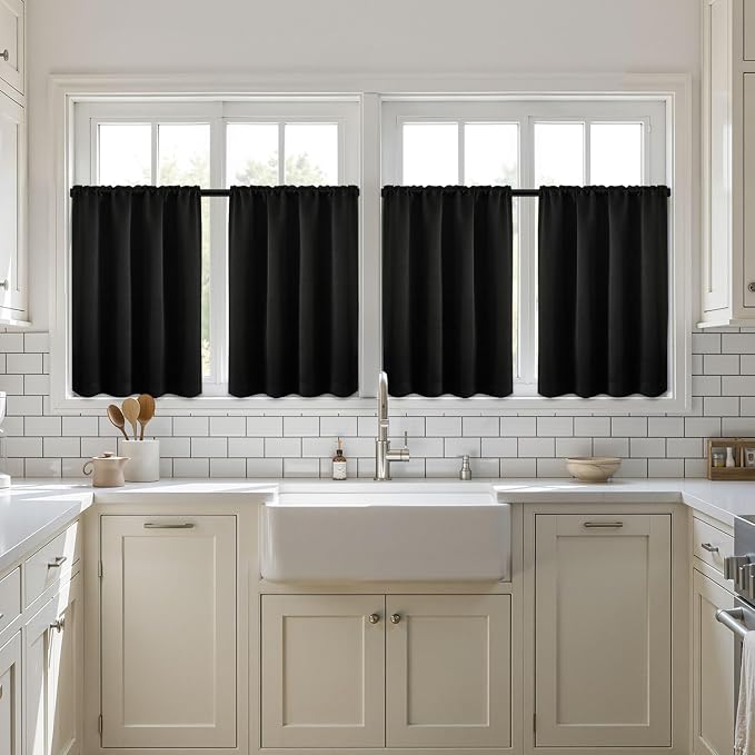 MIULEE 4 Panel Set Short Bedroom Blackout Curtains 54 Inch Long Black | Thermal - Image 7