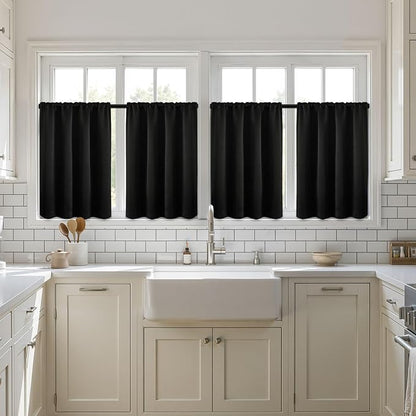 MIULEE 4 Panel Set Short Bedroom Blackout Curtains 54 Inch Long Black | Thermal - Image 7