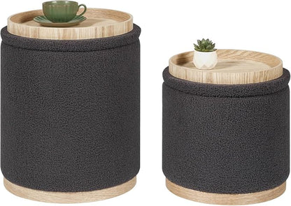 PINPLUS Round Ottoman with Storage Set of 2, Storage Ottoman with Tray by PINPLUS
