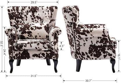 Mid Century Modern Accent Chair Upholstered Armchair Comfy Cowhide-Print Fabric - Image 2