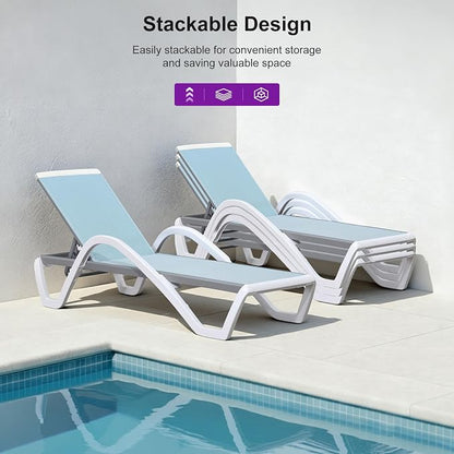 PURPLE LEAF Patio Chaise Lounge Chair Set Outside Aluminum Plastic Stackable - Image 5