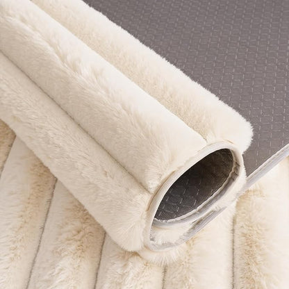 Creamy White Rabbit Striped Plush Rug 8'x10', Fluffy Faux Fur Shaggy Area Rug - Image 6