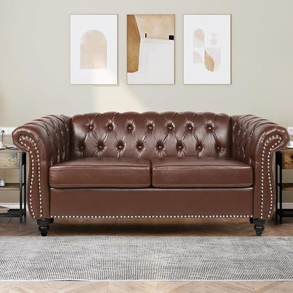 Mid-Century 2 Seater Sofa, Faux Leather Loveseat - Image 3