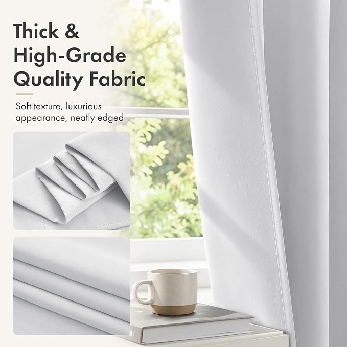 MIULEE 84 Inch Length Greyish White Blackout Bedroom Curtains Set of 4 | - Image 6