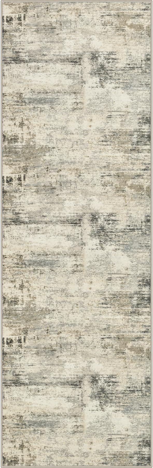 2.6x8 Washable Runner Rug：Modern Abstract Soft Carpet Ash Brown | by FXRHLP