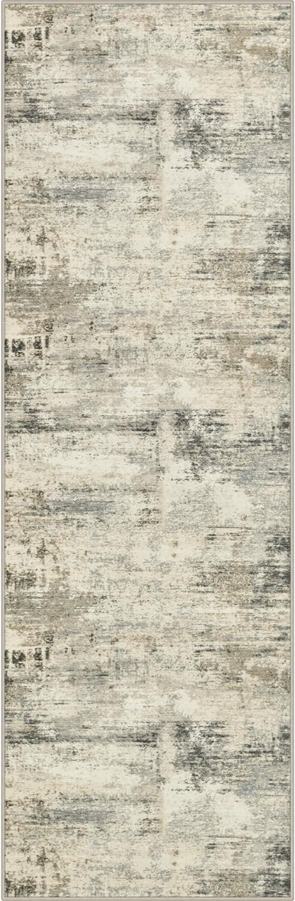 2.6x8 Washable Runner Rug：Modern Abstract Soft Carpet Ash Brown | by FXRHLP