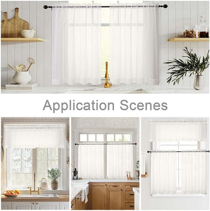 Kitchen Curtains 24 Inch Length Tier 2 Pieces, Ivory Sheer Curtain Solid Soft - Image 6
