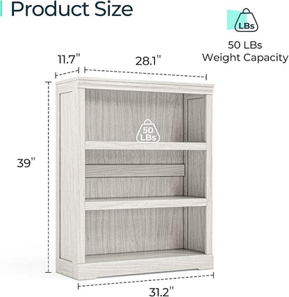 LINSY HOME 3-Tier Bookcase, Small Bookshelf Wood Display Storage Shelves - Image 3