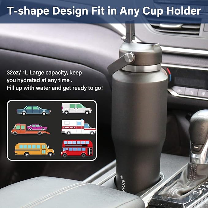 HYDROWION Water Bottle Stainless Steel,Vacuum Insulated Leak Proof Tumbler 32oz with Straw Lid, Spout Lid and Flex Cap(Cold for 48 Hrs, Hot for 24 Hrs), Fit in Any Car Cup Holder, Moss
