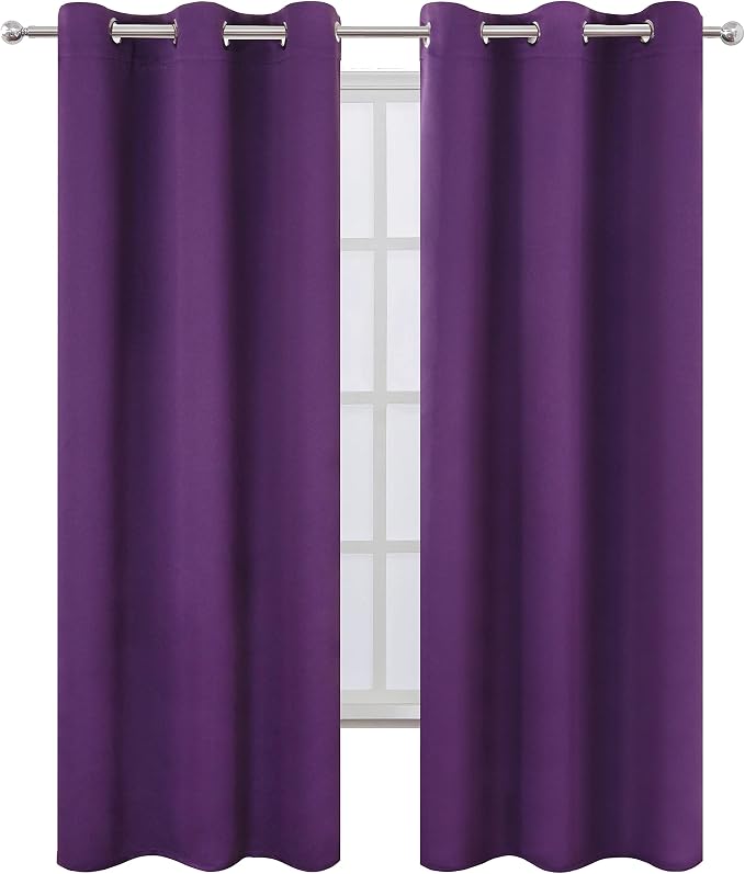 Purple Thermal Blackout Curtains/38 x 84 Inch/Set of 2 Panels Room Darkening - Image 2