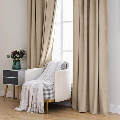 MIULEE Velvet Curtains 52x84 inches 2 Panels Cream Beige Blackout Curtains | - Image 7