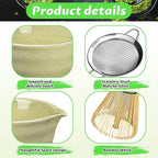 Matcha Set, 6 Pcs Matcha Whisk Set with 20 oz Bowl, Bamboo Whisk for Matcha Tea, Matcha Bowl, Ceramic Matcha whisk Holder, Stainless Sifter and Scoop - Gift for matcha kit Lovers（Green）