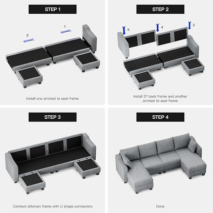 Belffin U Shaped Couch with Reversible Chaises Sectional Couches - Image 8