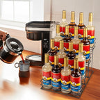 16 Bottle Capacity Coffee Syrup Organizer 4 Tier Coffee Syrup Stand Shelf for Coffee Bar Accessories for Coffee Bar Kitchen Small Wine Rack for Bar Family Storage for Syrup Wine Dressing