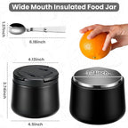 14oz Insulated Vacuum Food Jar with Buckle Lid,Soup Thermo for Hot Food Kids,Wide Mouth Leakproof Stainless Steel Lunch Container with Spoon-Black