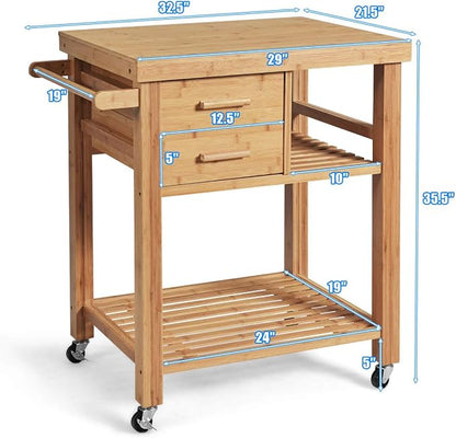 Giantex Kitchen Island, Bamboo Island Cart, Kitchen Trolley Cart on Wheels - Image 3