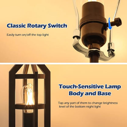 BesLowe 2-Light Farmhouse Rustic Touch Table Lamps Grey, 3-Way Dimmable Bedside - Image 2