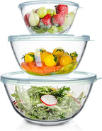 WhiteRhino Glass Mixing Bowls Glass Bowls with Lids Set(4.5QT,2.7QT, 1.1QT),Large Salad Bowls,glass mixing bowl Space-Saving Nesting Storage bowls for Cooking,Baking,Prepping,Dishwasher Safe